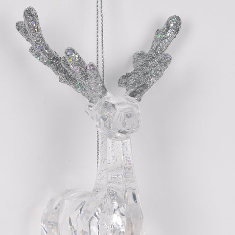 4" Clear Acrylic Deer With Silver Glitter Antler