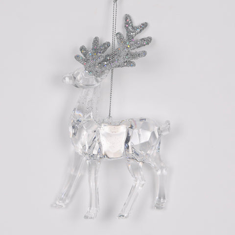 4" Clear Acrylic Deer With Silver Glitter Antler