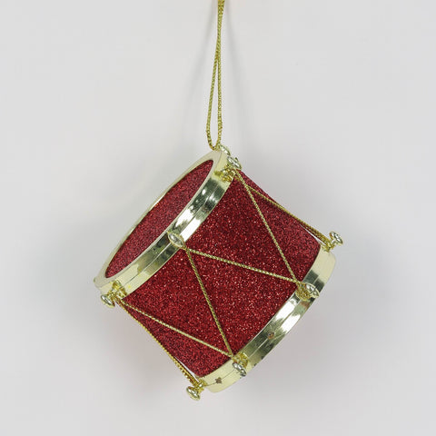 Christmas Red Glitter Miniature Drum Ornament for Xmas Tree, Wreath, and Garland Décor