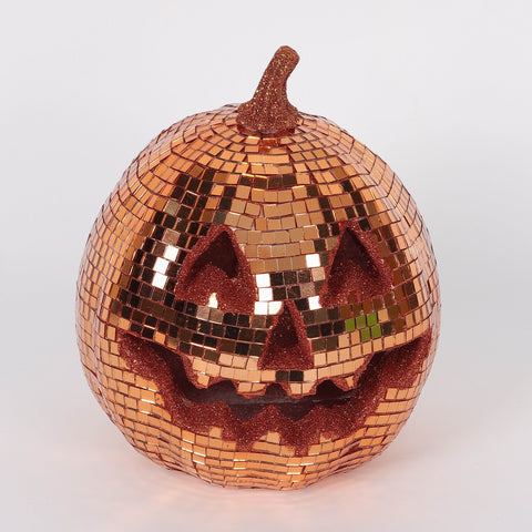 Halloween Orange Mosaic Mirror Pumpkin | Festive Fall Decoration