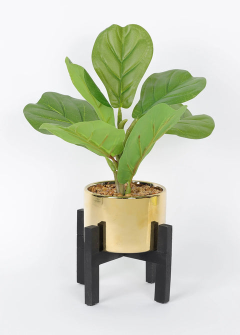 Gold Potted Faux Fig Plant - 12 Inch Artificial Plant for Home Decor