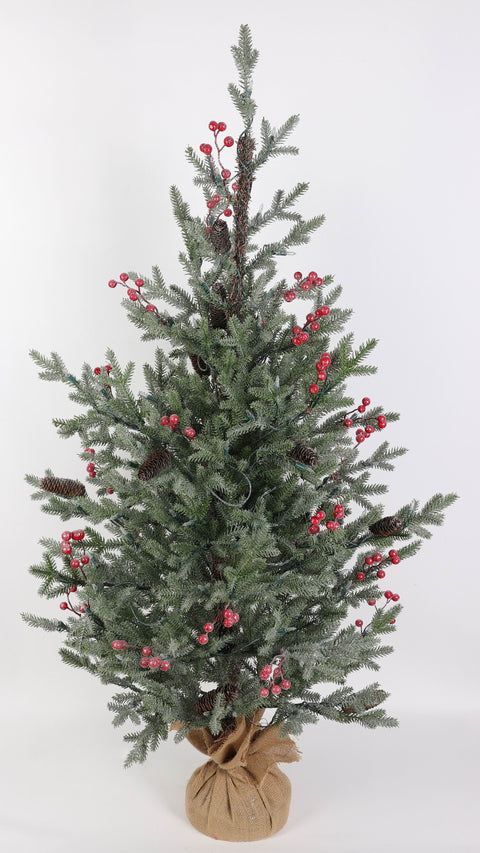 4.5 Ft 150 Lights Burlap Based Christmas Tree With Berry