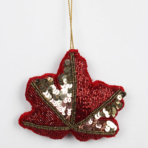 Holy Leaf Beaded Ornament In Red