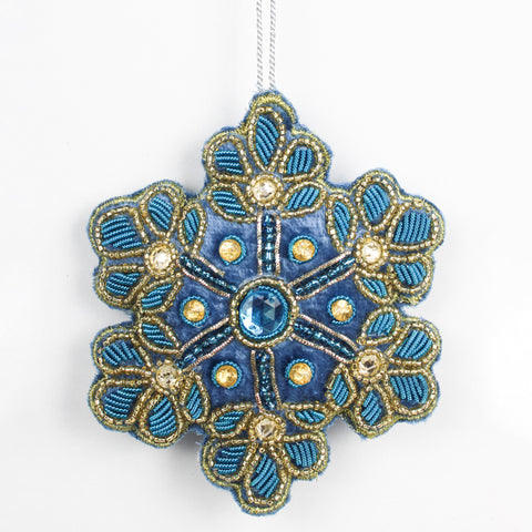 Blue Velvet Beaded Snowflake