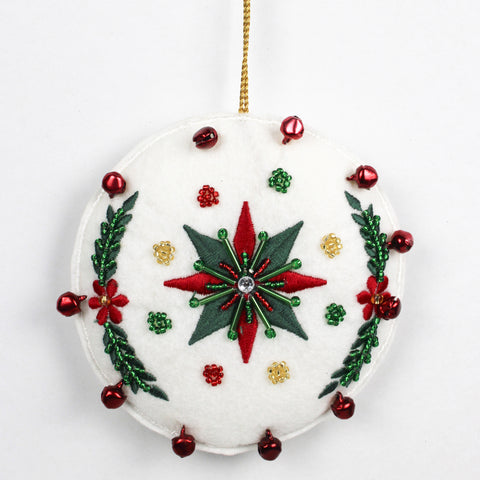 Felt White Ornament With Bells & Hand Enbroidery