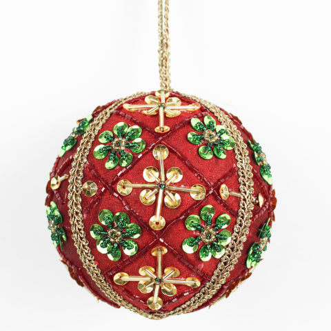 4" Red Ball With Hand Embroidery & Zari