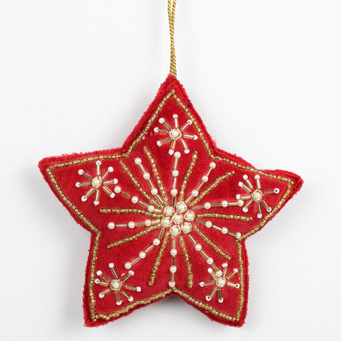 Red Star Velvet With Hand Embroidery