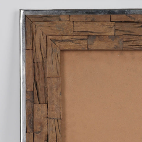 18X1.25X18"Wood , Steel & Glass Square Mirror Wit