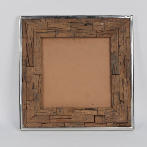 18X1.25X18"Wood , Steel & Glass Square Mirror Wit
