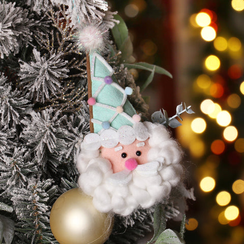 Christmas Santa Head Ornament with Pastel Mint Hat – Charming Holiday Decor