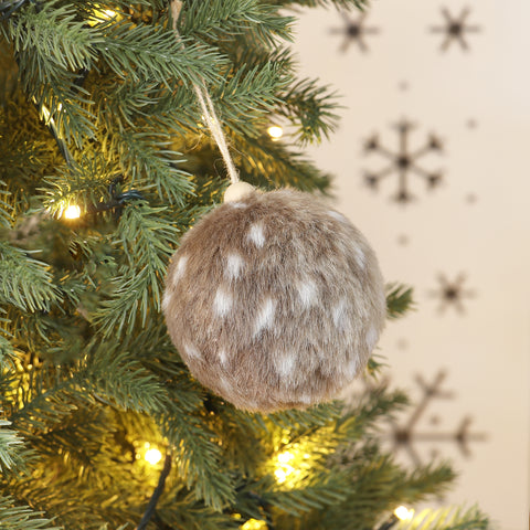 CHRISTMAS 3.5IN BROWN FAUX FUR BALL ORNAMENT