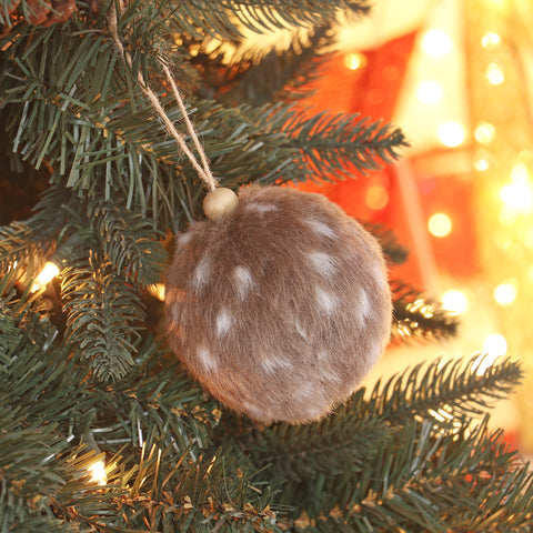 CHRISTMAS 3.5IN BROWN FAUX FUR BALL ORNAMENT