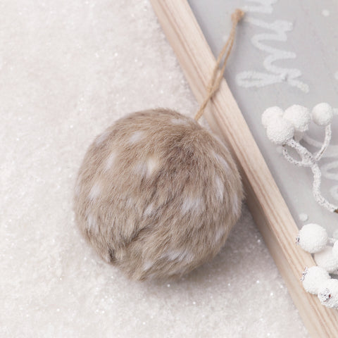 CHRISTMAS 3.5IN BROWN FAUX FUR BALL ORNAMENT