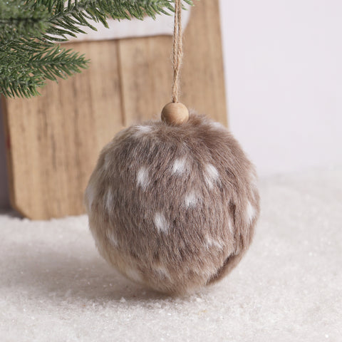 CHRISTMAS 3.5IN BROWN FAUX FUR BALL ORNAMENT