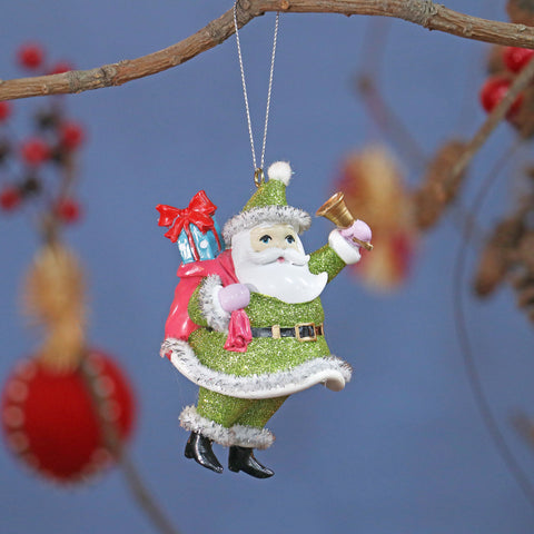 Christmas 4.5In Santa In Green Suit W/Gifts Ornament
