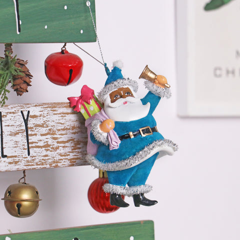 Christmas 4.5In Black Santa In Blue Suit W/Gifts Ornament