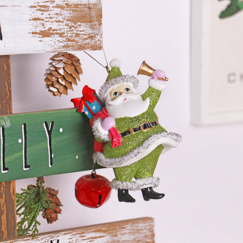 Christmas 4.5In Santa In Green Suit W/Gifts Ornament