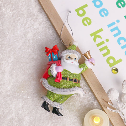 Christmas 4.5In Santa In Green Suit W/Gifts Ornament