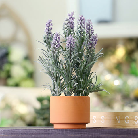 Artificial Lavender Plant in Handmade Clay Pot: Lifelike 11" Plant for Indoor Decoration