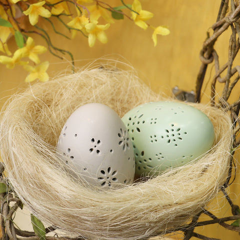 Light Up Ceramic Hollow Cutout Egg-Green