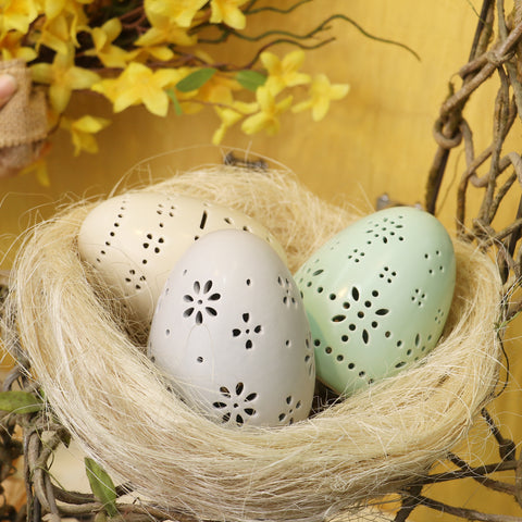 Light Up Ceramic Hollow Cutout Egg-Green