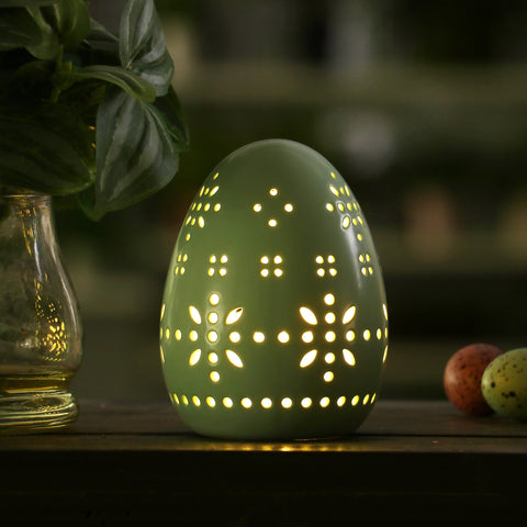Light Up Ceramic Hollow Cutout Egg-Green