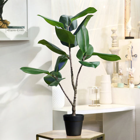 Artificial Rubber Plant Ficus in Black Pot: Lifelike 33.5" Pre-Potted Plant for Indoor and Outdoor Home Decor