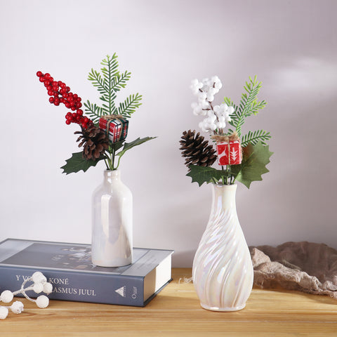 10IN RED WHITE GIFT PINECONE W/WHITE BERRIES PICK
