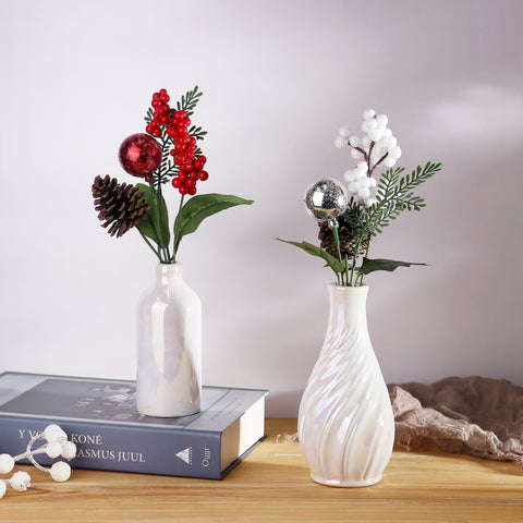 10IN PINECONE W/WHITE BERRIES PICK