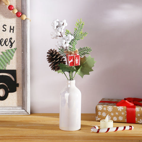 10IN RED WHITE GIFT PINECONE W/WHITE BERRIES PICK