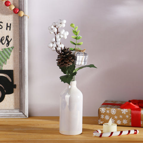 10IN PLAIDS GIFT PINECONE W/WHITE BERRIES PICK