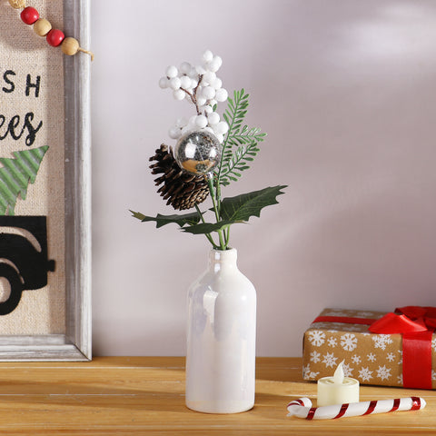10IN PINECONE W/WHITE BERRIES PICK