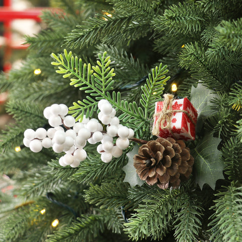 10IN RED WHITE GIFT PINECONE W/WHITE BERRIES PICK