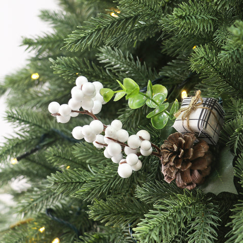 10IN PLAIDS GIFT PINECONE W/WHITE BERRIES PICK