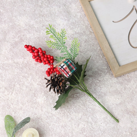 10IN GIFT PINECONE W/RED BERRIES PICK