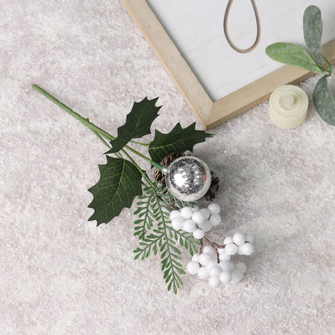10IN PINECONE W/WHITE BERRIES PICK