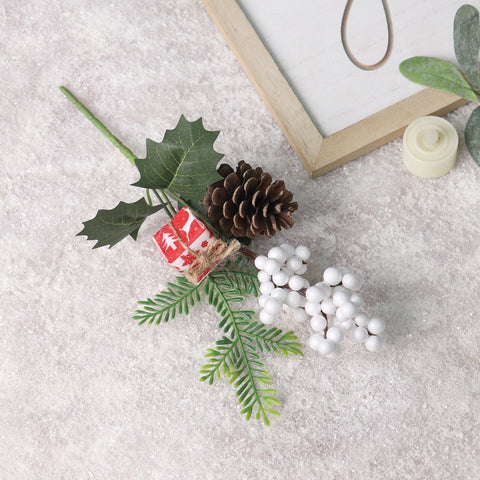 10IN RED WHITE GIFT PINECONE W/WHITE BERRIES PICK