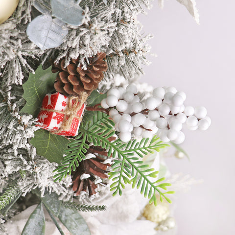 10IN RED WHITE GIFT PINECONE W/WHITE BERRIES PICK