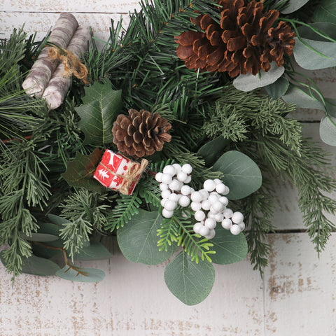 10IN RED WHITE GIFT PINECONE W/WHITE BERRIES PICK