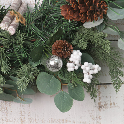 10IN PINECONE W/WHITE BERRIES PICK