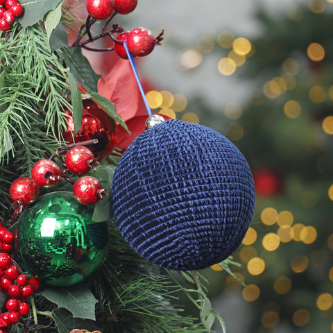 CHRISTMAS DIA. 4.75in Blue Fabric Sphere Ornament
