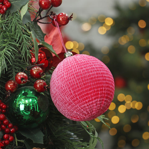 CHRISTMAS DIA. 4.75in Pink Fabric Sphere Ornament