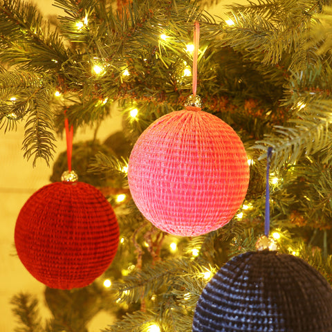 CHRISTMAS DIA. 4.75in Pink Fabric Sphere Ornament