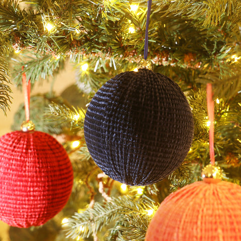 CHRISTMAS DIA. 4.75in Blue Fabric Sphere Ornament