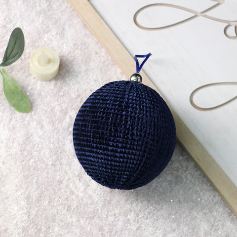 CHRISTMAS DIA. 4.75in Blue Fabric Sphere Ornament