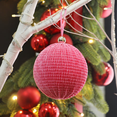 CHRISTMAS DIA. 4.75in Pink Fabric Sphere Ornament