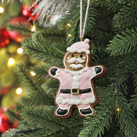 Christmas Gingerbread Man in Pink Santa Suit Ornament – Festive Holiday Decor