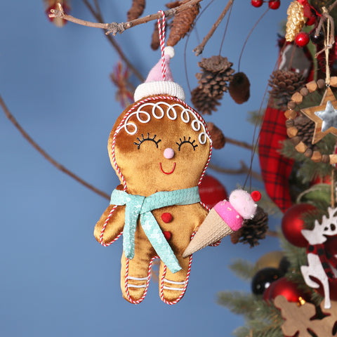 CHRISTMAS 7X2.5X13IN GINGERBREAD MAN W/ICE CREAM ORNAMENT