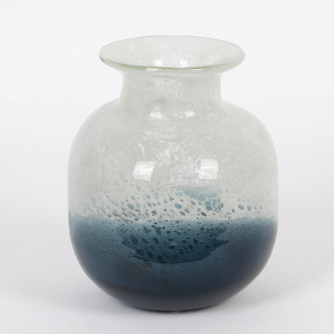White&Navy Blue Ombre Glass Vase4.75*4.75*6" | Glass Vase | Table Centerpiece