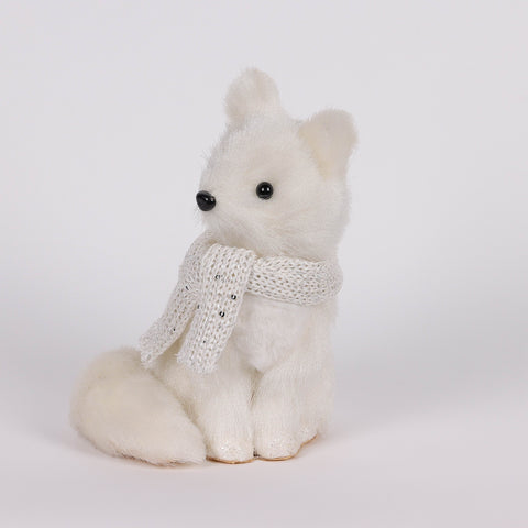7X5X10.75 Inch White Fox W/Scraf Décor